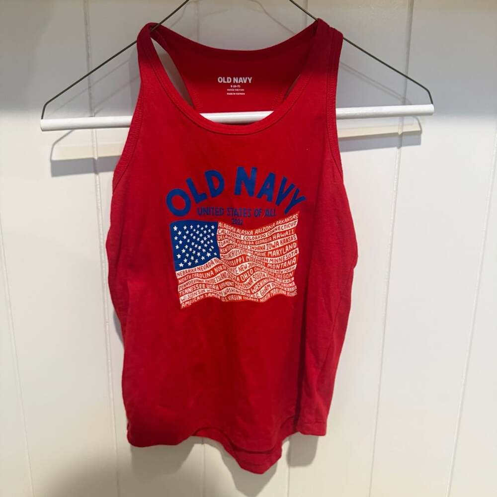 Old Navy Tank Top Kids Size S (6-7) Red American Flag States Graphic